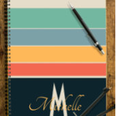 70s retro Navy blauw en roze Stripes monogram Notitieboek