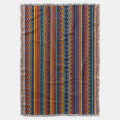 70s Retro Navy & Mosterd Boho Chevron Strepen Deken (Voorkant Verticaal)