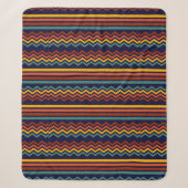 70s Retro Navy & Mosterd Boho Chevron Strepen Sherpa Deken (Voorkant)