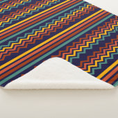 70s Retro Navy & Mosterd Boho Chevron Strepen Sherpa Deken (3/4)