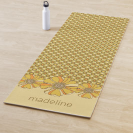 70s Retro Oranje Bloem Geometrisch Yogamat
