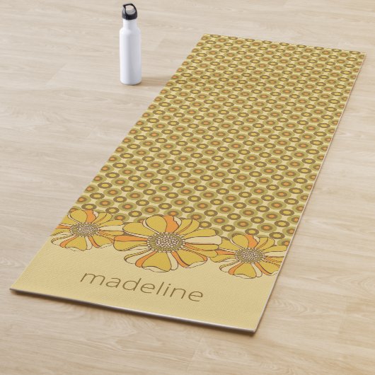 70s Retro Oranje Bloem Geometrisch Yogamat (In situ)