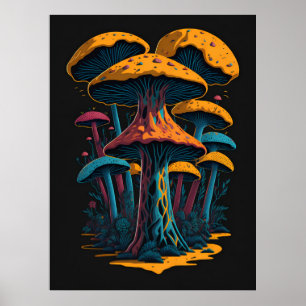 70s Retro-paddenstoel AI Art   Psychedelic  Poster