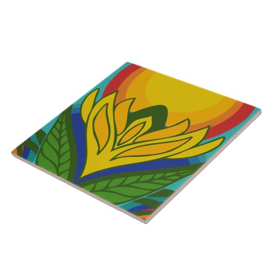 70s retro patroon keramische tegels tegeltje (Zijkant)