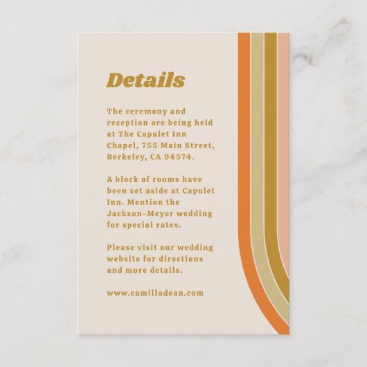 70s Retro Rainbow Groovy bruiloft details Informatiekaartje (Voorkant)