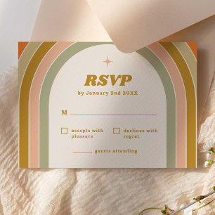 70s Retro Regenboog Groovy Huwelijk RSVP Kaartje