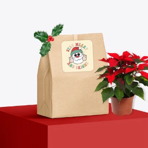 70's Retro Santa Claus Verblijf Vrolijk en helder Vierkante Sticker