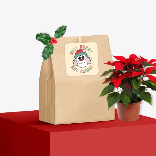 70's Retro Santa Claus Verblijf Vrolijk en helder Vierkante Sticker