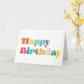70s Retro script kleurrijke Happy Birthday Kaart (Gele Bloem)