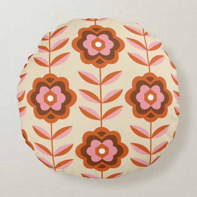 70's Retro Seamless Pattern. 60s and 70s Aesthetic Rond Kussen (Voorkant)