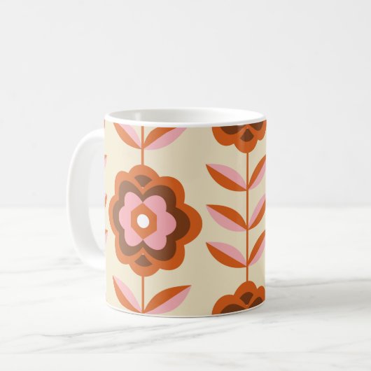 70's Retro Seamless Pattern. 60s en 70s Aesthetic Koffiemok (Voorkant links)