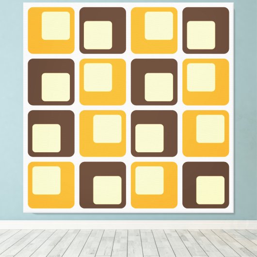 70s Retro Square Shapes Pattern Canvas Afdruk (Insitu (Houten vloer))