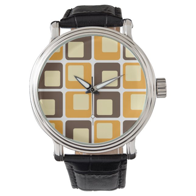 70s Retro Square Shapes Pattern Horloge (Voorkant)