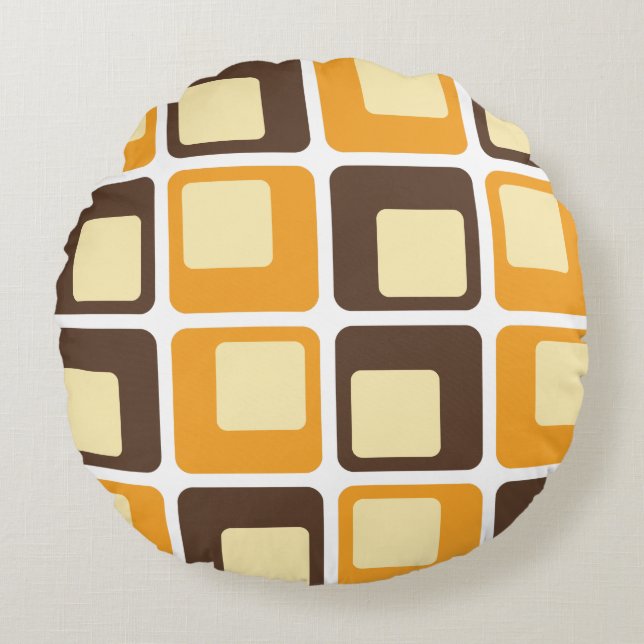 70s Retro Square Shapes Pattern Rond Kussen (Voorkant)