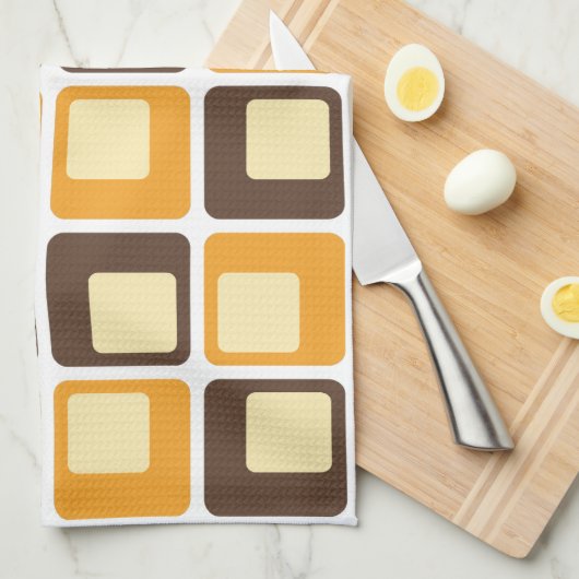 70s Retro Square Shapes Pattern Theedoek (Quarter Fold)