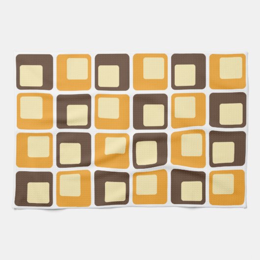 70s Retro Square Shapes Pattern Theedoek (Horizontaal)