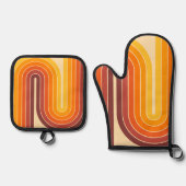 70s Retro  Stijl Geometrisch Ontwerp Ovenwant & Pannenlap Set (Voorkant)