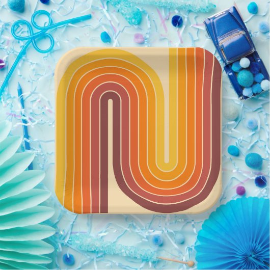 70s Retro Stijl Geometrisch Ontwerp Papieren Bordje (Feest)