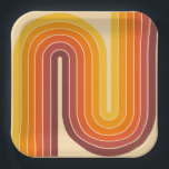 70s Retro  Stijl Geometrisch Ontwerp Papieren Bordje<br><div class="desc">70s Retro  Stijl Geometrisch Ontwerp in Bruin Sinaasappel en Geel.</div>