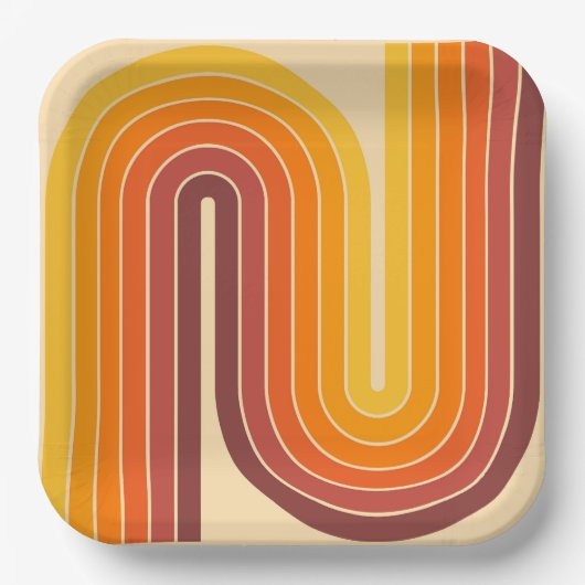 70s Retro  Stijl Geometrisch Ontwerp Papieren Bordje (Voorkant)