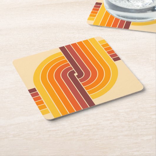 70s Retro Stijl Geometrische Patroon Kartonnen Onderzetters (Schuin)