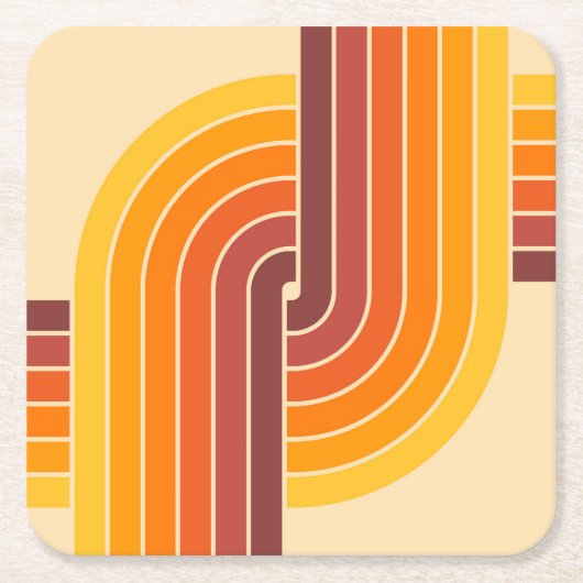 70s Retro  Stijl Geometrische Patroon Kartonnen Onderzetters (Voorkant)