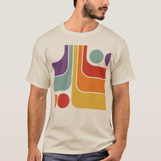 70s Retro Stijl Geometrische Patroon T-shirt (Voorkant)