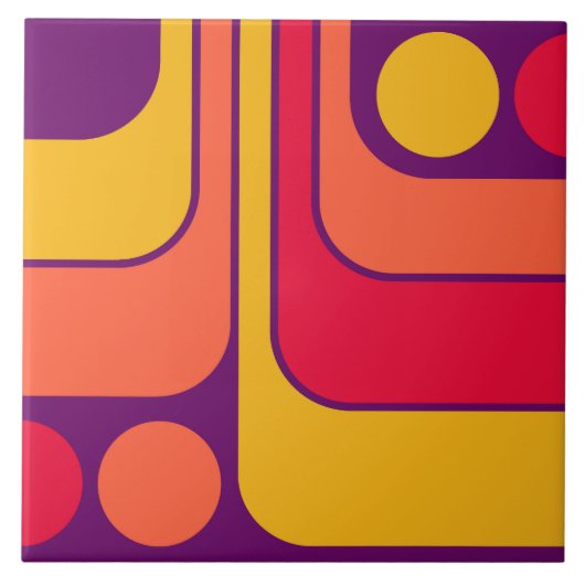 70s Retro  Stijl Geometrische Patroon Tegeltje (Voorkant)