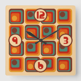 70s Retro Stijl Geometrische Patroon Vierkante Klok