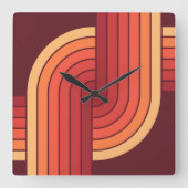 70s Retro  Stijl Geometrische Patroon Vierkante Klok (Voorkant)