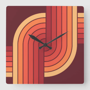 70s Retro Stijl Geometrische Patroon Vierkante Klok