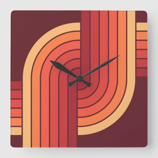 70s Retro Stijl Geometrische Patroon Vierkante Klok (Voorkant)