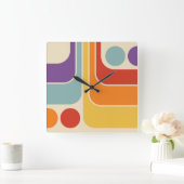 70s Retro Stijl Geometrische Patroon Vierkante Klok (Huis)