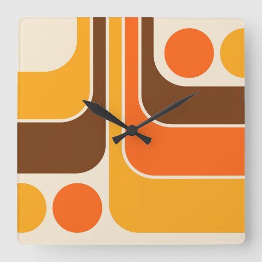 70s Retro Stijl Geometrische Patroon Vierkante Klok (Voorkant)