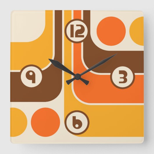 70s Retro  Stijl Geometrische Patroon Vierkante Klok (Voorkant)