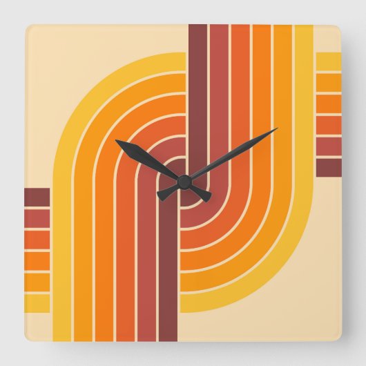 70s Retro  Stijl Geometrische Patroon Vierkante Klok (Voorkant)