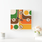 70s Retro Stijl Geometrische Patroon Vierkante Klok (Huis)