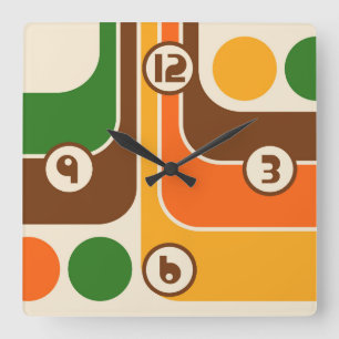 70s Retro  Stijl Geometrische Patroon Vierkante Klok