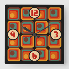 70s Retro Stijl Geometrische Patroon Vierkante Klok