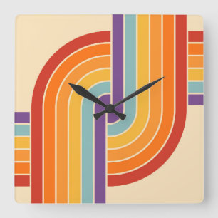 70s Retro Stijl Geometrische Patroon Vierkante Klok