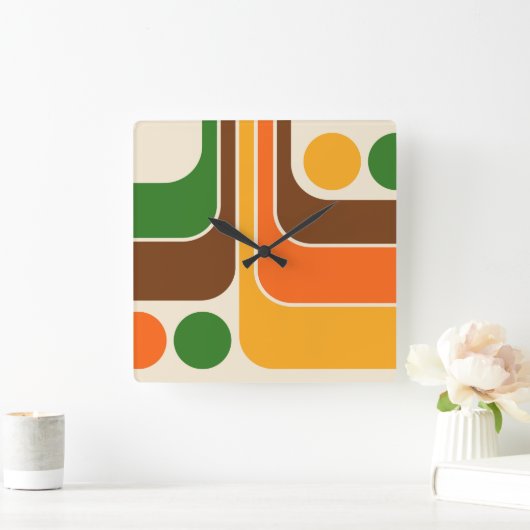 70s Retro  Stijl Geometrische Patroon Vierkante Klok (Huis)