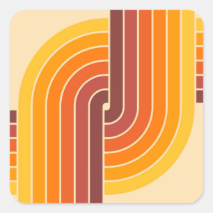 70s Retro  Stijl Geometrische Patroon Vierkante Sticker