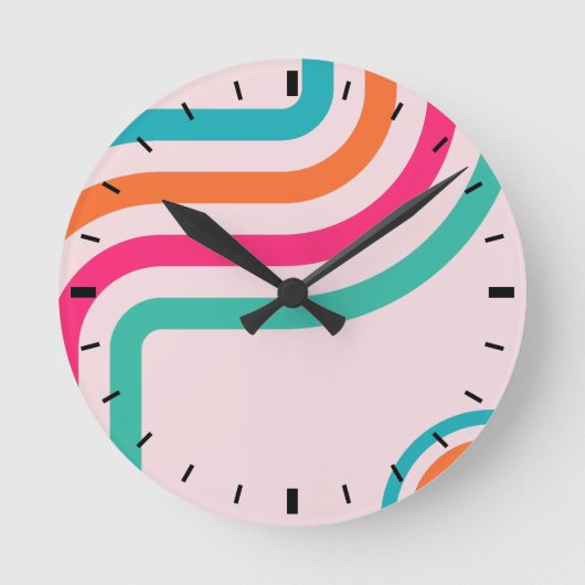 70s Retro Stripes Decor Ronde Klok (Voorkant)