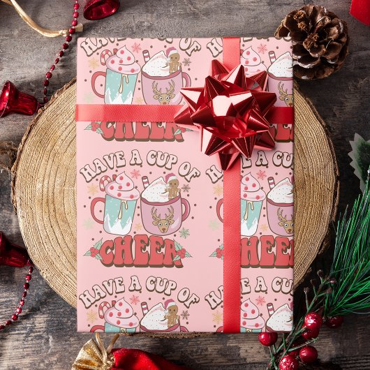 70's Retro Typografie Leuke Vakantie Cup of Cheer Cadeaupapier