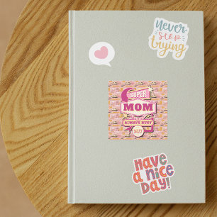 70's Retro Vegas Stijl Super Mam Altijd 24/7 Vierkante Sticker