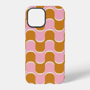 70s retro vintage golvende patroon in goud en roze iPhone 12 hoesje