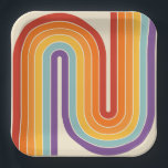 70s Retro Vintage Style Geometric Design Papieren Bordje<br><div class="desc">This artwork channels a retro graphic spirit, forming the letter‑like curve with parallel bands of red, orange, yellow, light blue, teal, and purple. The layered arcs flow in harmony, evoking the bold optimism of 1970s design. Set against a soft beige background, the vibrant rainbow palette stands out with clarity and...</div>
