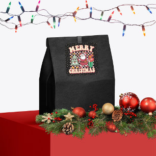 70's Retro Vrolijke Kerstman Kerstman Kerstboom Vierkante Sticker