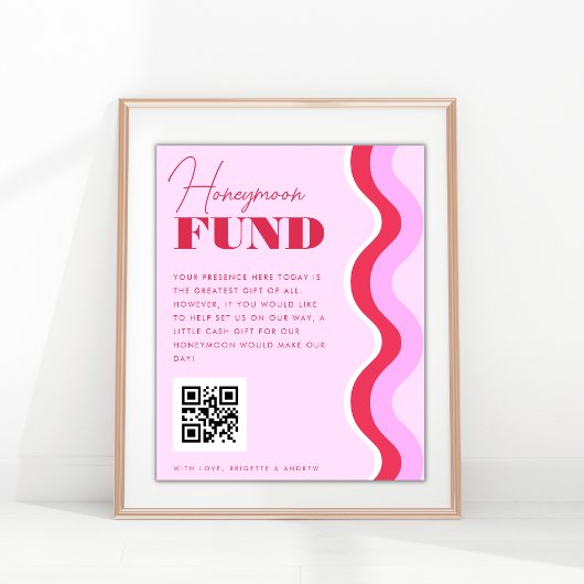 70s Retro Wave Pink and Red Honeymoon Fund Sign. Poster