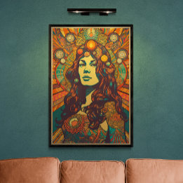 70s Retro Woman Portret AI Art | Psychedelic Poster